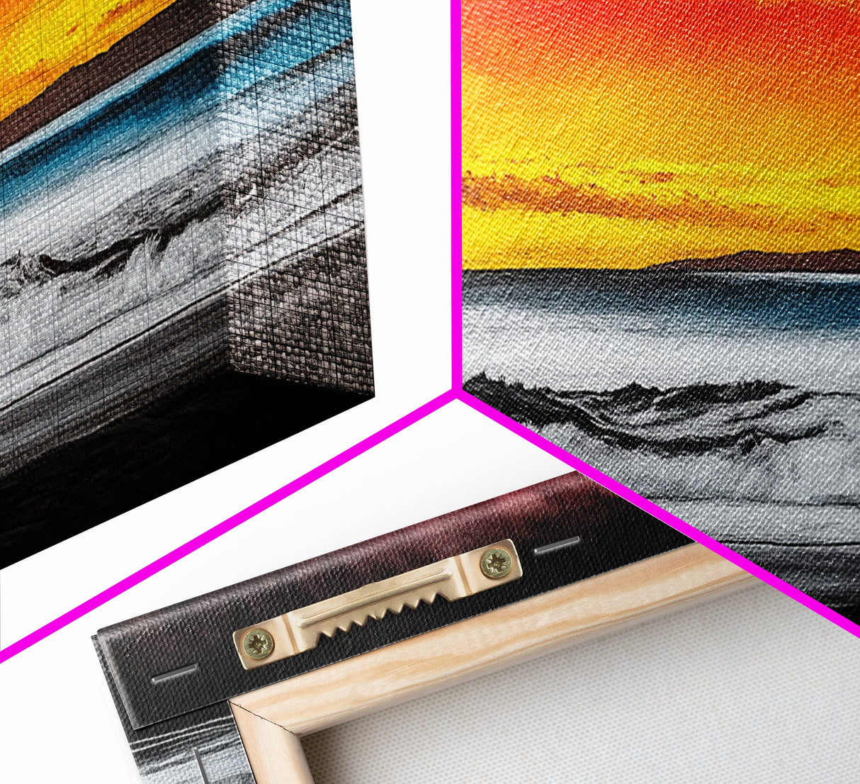 Fiery Sunset, Beach Scene, Ocean Waves, Vibrant Seascape, Framed Canvas Print, Living Room Art, Modern Coastal Wall Art, Beach House Decor