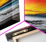 Fiery Sunset, Beach Scene, Ocean Waves, Vibrant Seascape, Framed Canvas Print, Living Room Art, Modern Coastal Wall Art, Beach House Decor
