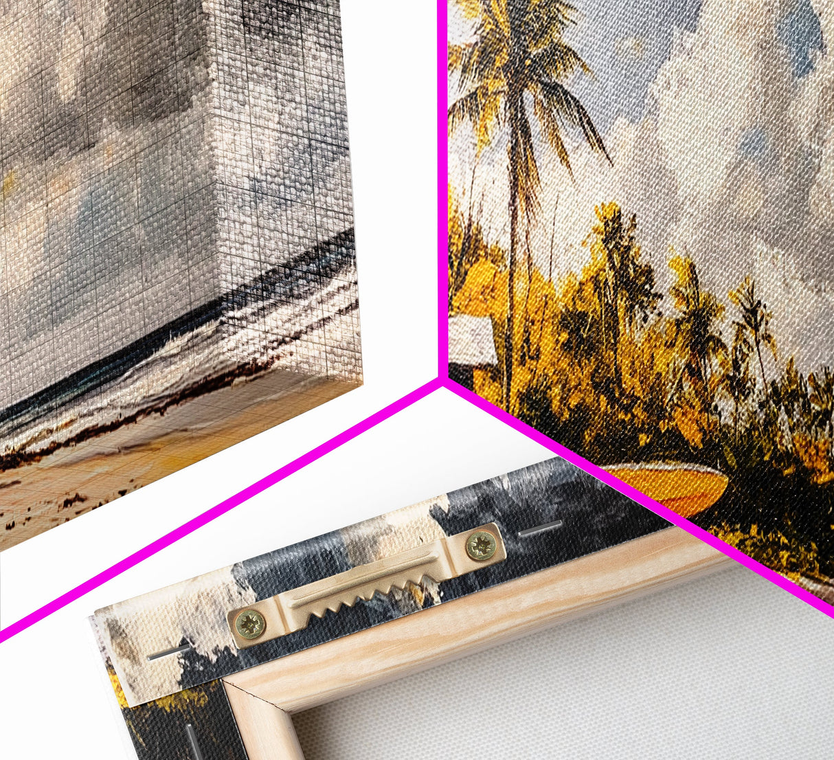 Secluded Beach Cabin, Tropical Landscape Painting, Oceanfront Bungalow Art, Coastal Wall Decor, Vacation Home Canvas Print, Framed Canvas Print