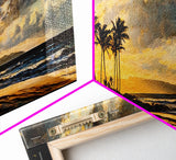 Golden Beach Sunset, Coastal Wall Art, Framed Canvas Print, Tropical Home Decor, Relaxing Seascape, Living Room Wall Art, Ocean Sunset Art