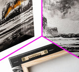 Frozen Cave, Monochrome Landscape, Framed Canvas Print, Winter Wall Art, Dramatic Nature Scene, Home Office Decor, Unique Black and White Art