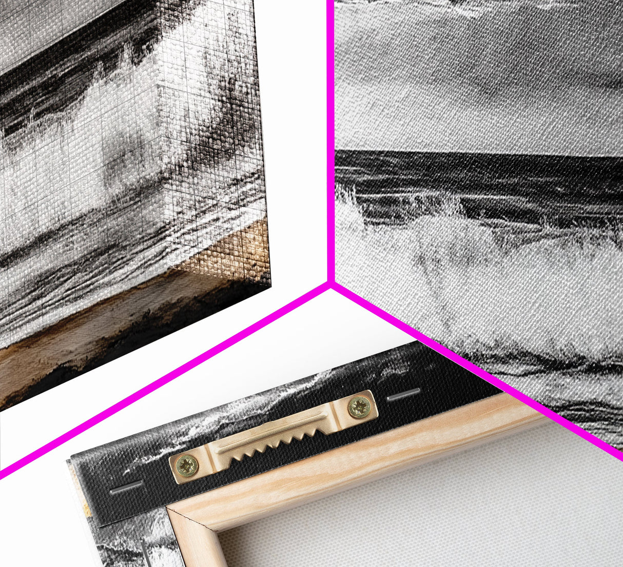 Ocean Waves Painting, Black and White Seascape, Coastal Wall Art, Nautical Beach Decor, Modern Minimalist Style, Framed Canvas Print