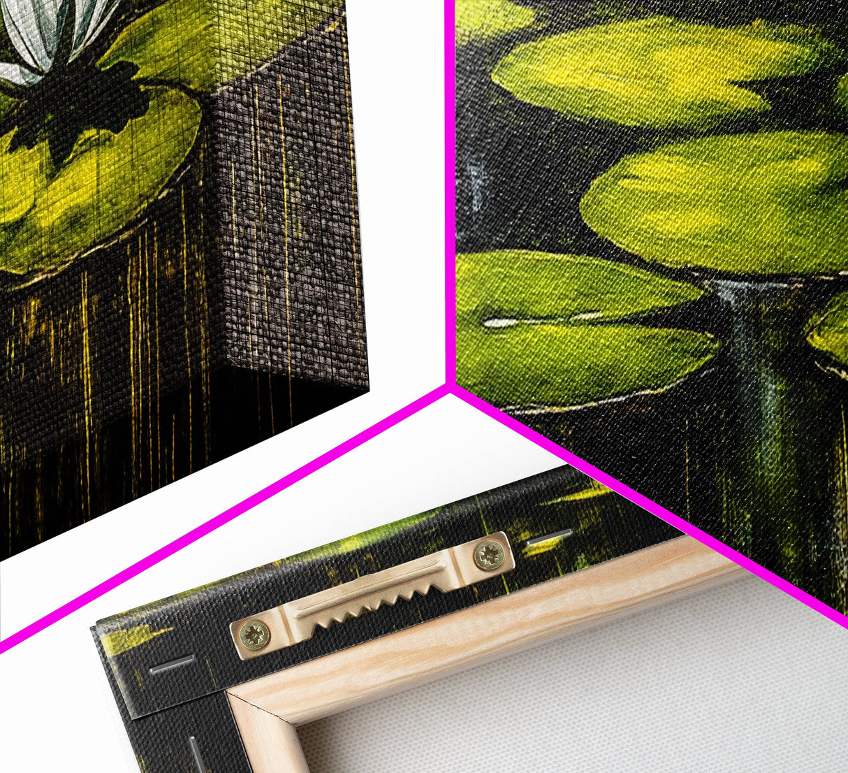 Water Lily Pond, Tranquil Nature Art, Green Botanical Art, Zen Wall Art, Framed Canvas Print, Office Decor, Relaxing Home Art, Spa Wall Art