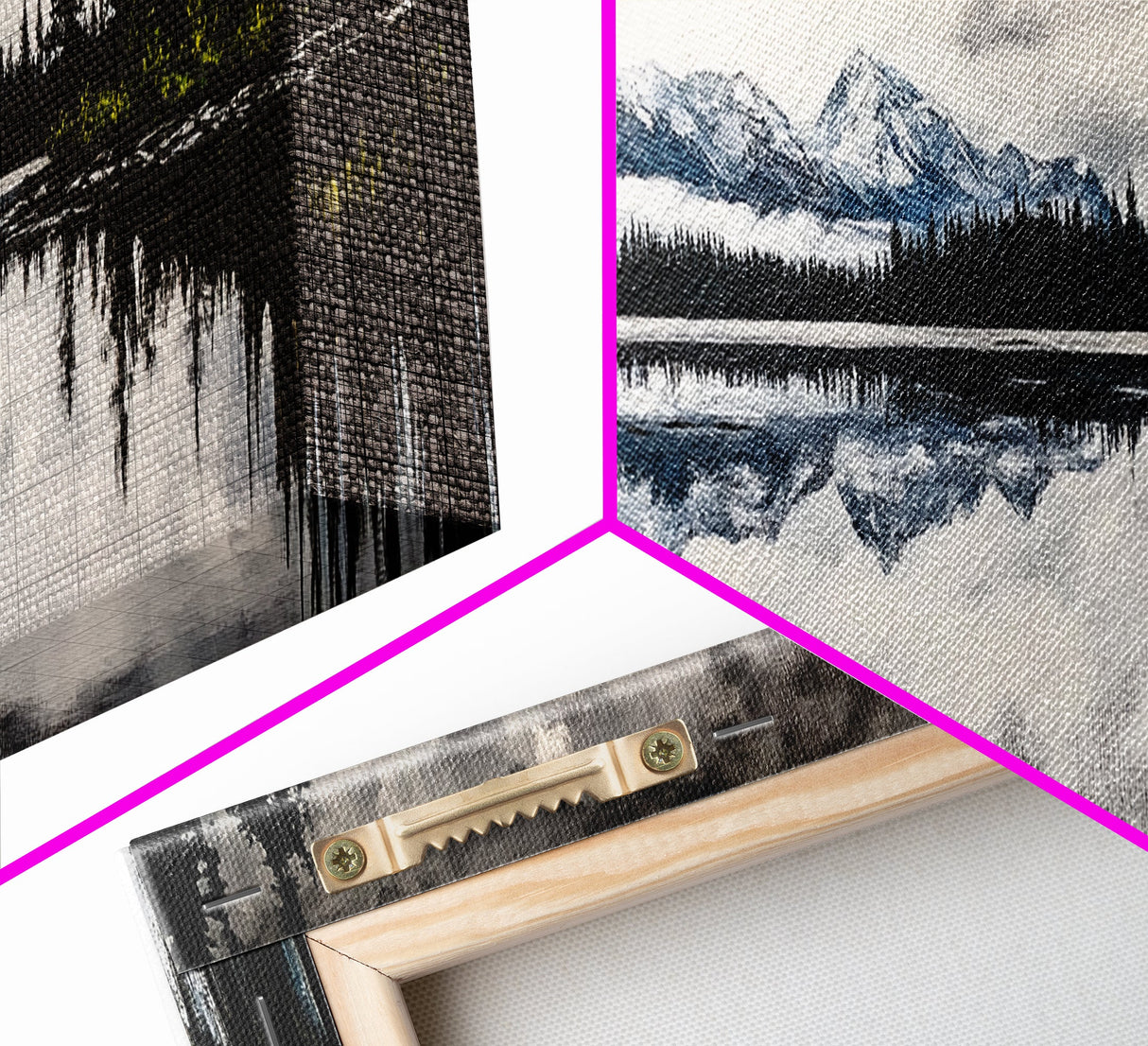 Mountain Reflection, Tranquil Lake Art, Black and White Landscape, Nature Inspired Decor, Framed Canvas Print, Cabin Wall Art, Moody Forest Scene