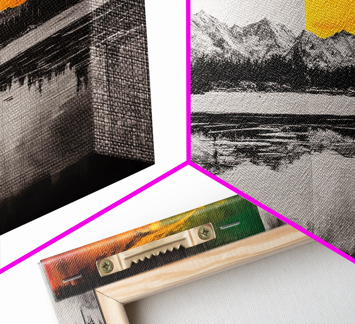 Dual Tone Lake, Black and White Landscape, Orange Sunset, Canvas Print, Modern Wall Art, Nature Home Decor, Living Room Art