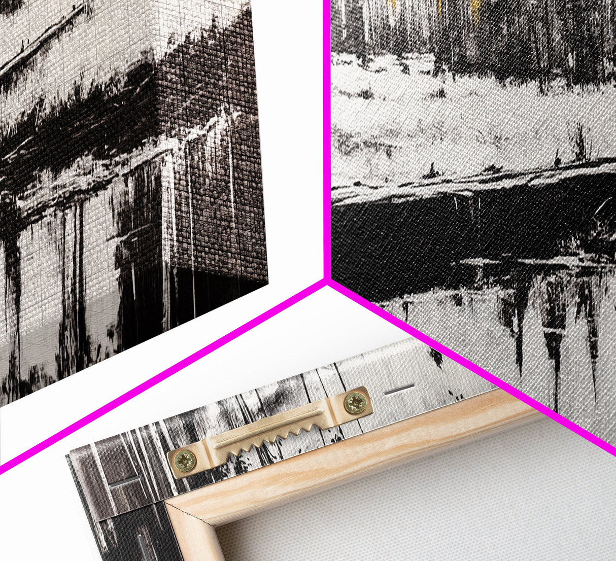 Forest Reflection, Wooden Bridge, Still Water, Black and White, Framed Canvas Print, Minimalist Wall Art, Living Room Art, Nature Decor