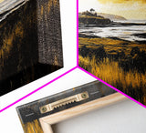 Golden Horizon, Coastal Sunset, Nature Landscape Art, Warm Tones Wall Decor, Peaceful Ocean View, Framed Canvas Print, Housewarming