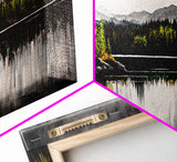 Lake Reflection, Mountain Trees, Framed Canvas Print, Serene Landscape Art, Large Nature Wall Art, Tranquil Home Decor, Bedroom Wall Art