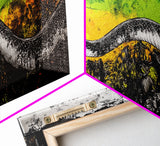 Abstract Snake, Vibrant Reptile Art, Jungle Theme, Wildlife Painting, Green and Yellow, Bold Nature Print, Framed Canvas Print