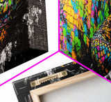 Colorful Snake, Psychedelic Reptile Art, Nature Painting, Wildlife Print, Vibrant Scales, Unique Wall Decor, Framed Canvas Print