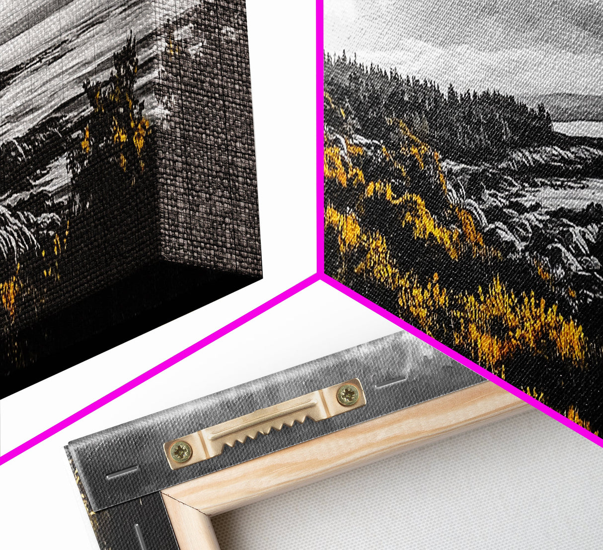 Forest Path, Autumn Vibes, Black White Yellow, Canvas Print, Rustic Landscape Art, Warm Fall Decor, Cozy Home Artwork