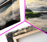 Lake Sunset Art, Landscape Painting, Nature Wall Decor, Tranquil Water Reflection, Rustic Home Art, Living Room Wall Art, Framed Canvas Print