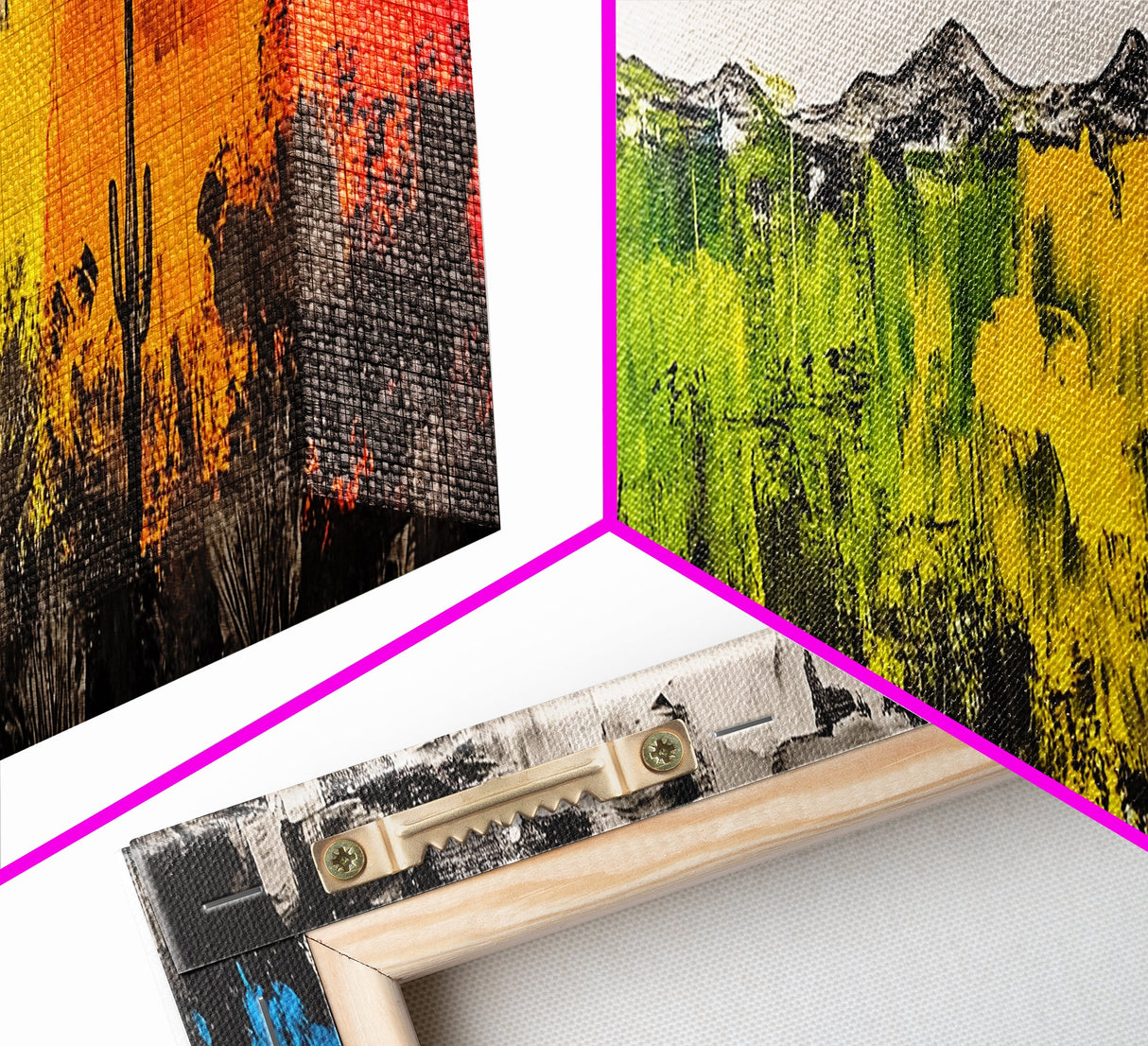 Desert Cactus, Colorful Southwest Art, Boho Wall Decor, Rustic Western Style, Abstract Painting, Framed Canvas Print, Living Room Wall Art