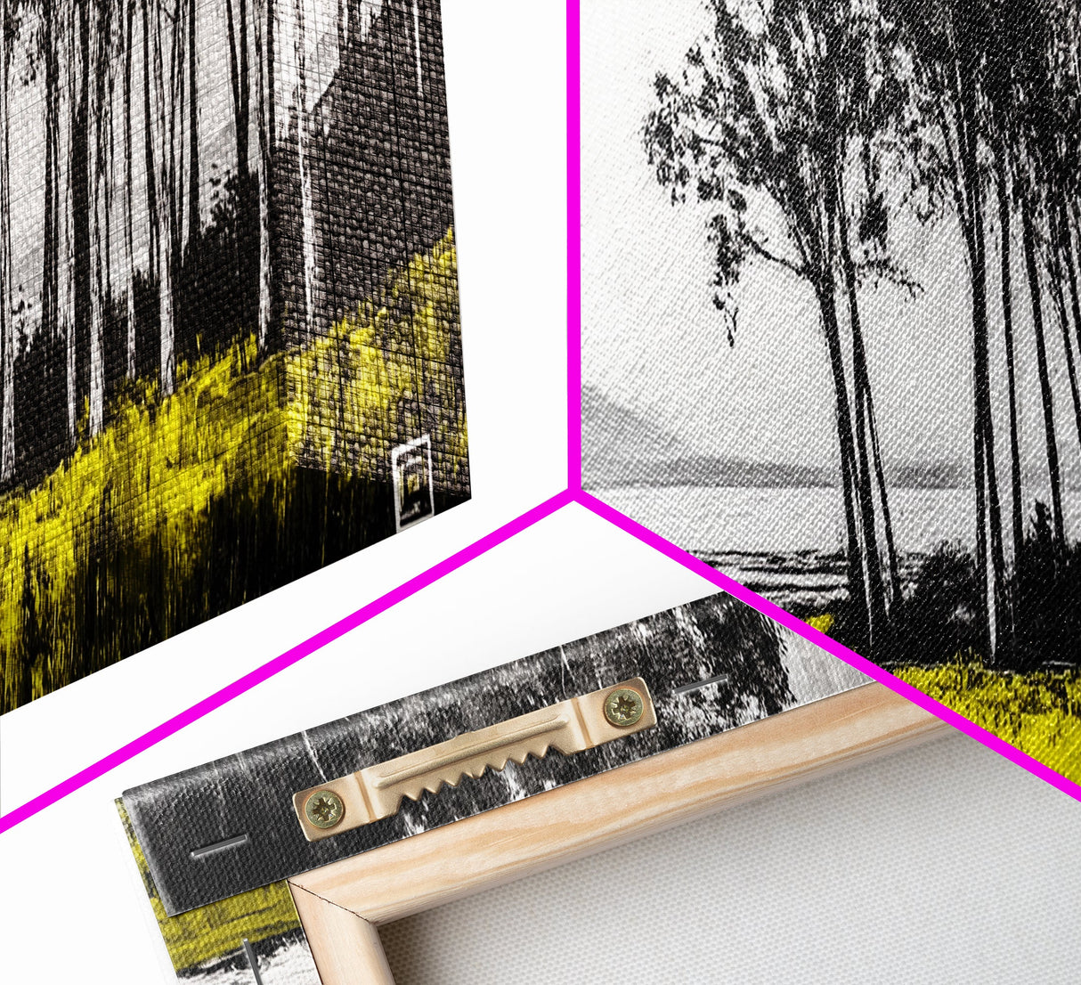 Lakeside Trees, Tranquil Landscape Art, Serene Nature Print, Black White Wall Decor, Peaceful Home Aesthetic, Framed Canvas Print
