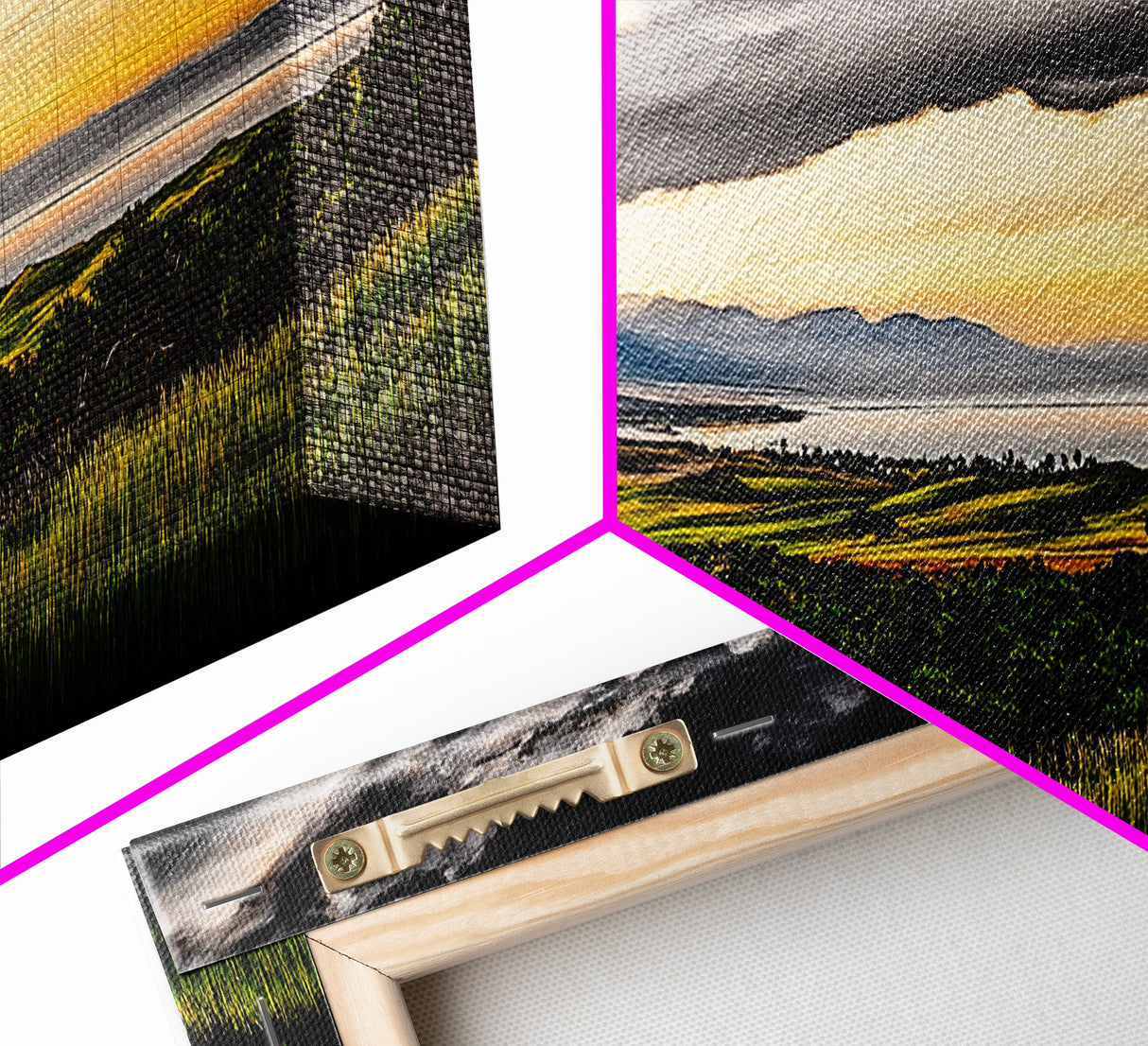 Golden Field, Sunset Overlook, Nature Landscape, Framed Canvas Print, Dramatic Sky, Rolling Hills, Rustic Farmhouse Decor, Large Wall Art