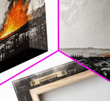 Wildfire Horizon, Dramatic Nature Art, Wilderness Wall Decor, Canvas Print, Black and White Art, Abstract Fire Painting, Rustic Home Art