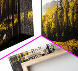 Forest Path, Golden Trees, Autumn Landscape, Canvas Print, Rustic Nature Art, Cozy Cabin Decor, Fall Wall Art, Living Room Wall Decor