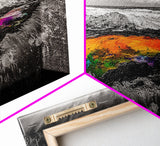 Vibrant Ocean Rock, Colorful Pool, Dramatic Sky, Canvas Print, Abstract Seascape, Modern Wall Art, Unique Art Piece, Living Room Decor