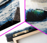 Powerful Ocean Wave, Realistic Seascape Art, Blue Water Wall Decor, Coastal Living Room Art, Surfer Beach Print, Framed Canvas Print