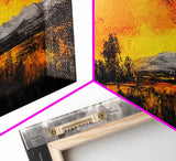 Fiery Sunset Painting, Autumn Sky Artwork, Warm Nature Landscape, Bold Fall Wall Decor, Rustic Cabin Art, Framed Canvas Print