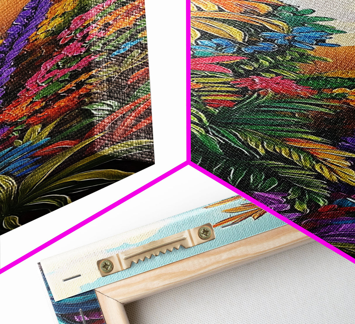 Vibrant Tropical, Jungle Art – Framed Canvas Print, tropical rainforest painting, bold wall decor, boho living room wall art, botanical vibe