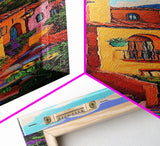 Village Steps, Warm Colors, Terracotta Homes, Canvas Print, vibrant street view painting, boho rustic style, hallway or kitchen wall art