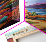 Desert, Path, Cactus, Vibes - Framed Canvas Print, Southwest Landscape Wall Art, Living Room Colorful Boho Art, Mediterranean Path Painting