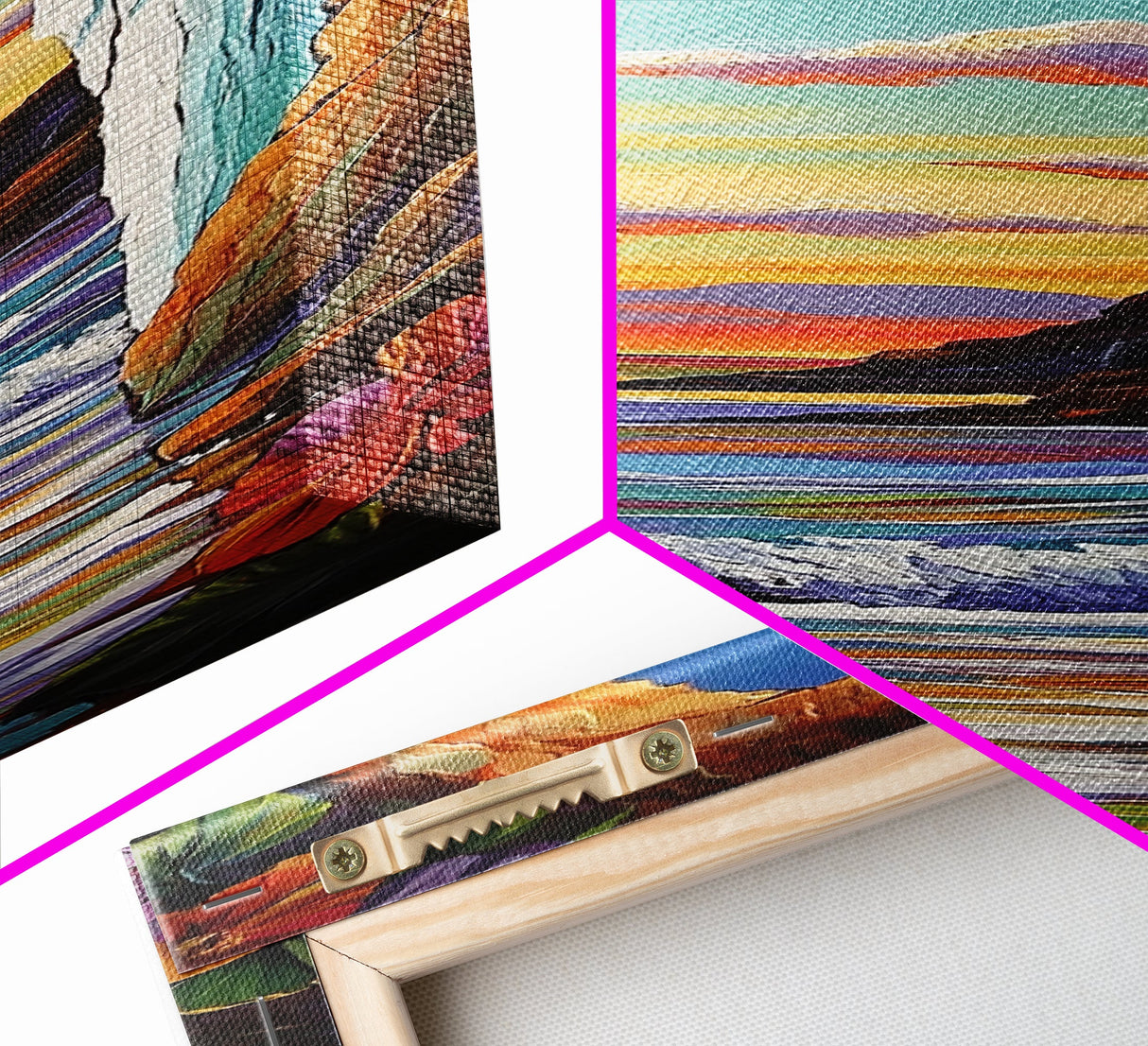 Ocean, Sunset, Archway, View, Framed Canvas Print, Coastal wall decor, tropical beach art, vibrant living room painting, boho landscape style