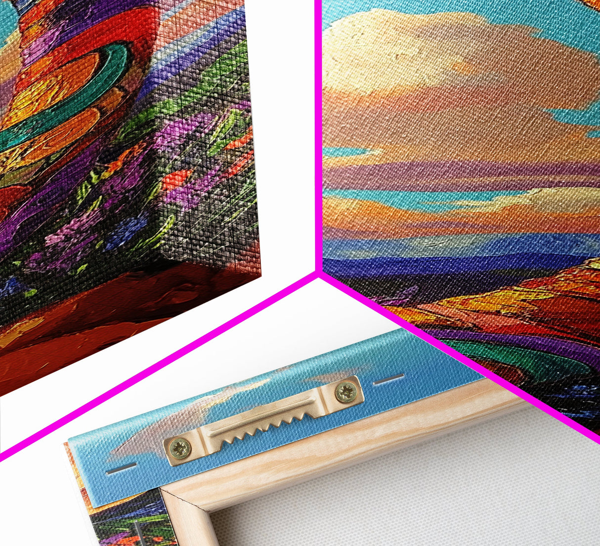 Horn, Abstract, Desert, Vibrant Desert Horn Framed Canvas Print, Surreal Boho Wall Art, Rustic Southwest Decor, Meditation Room Accent