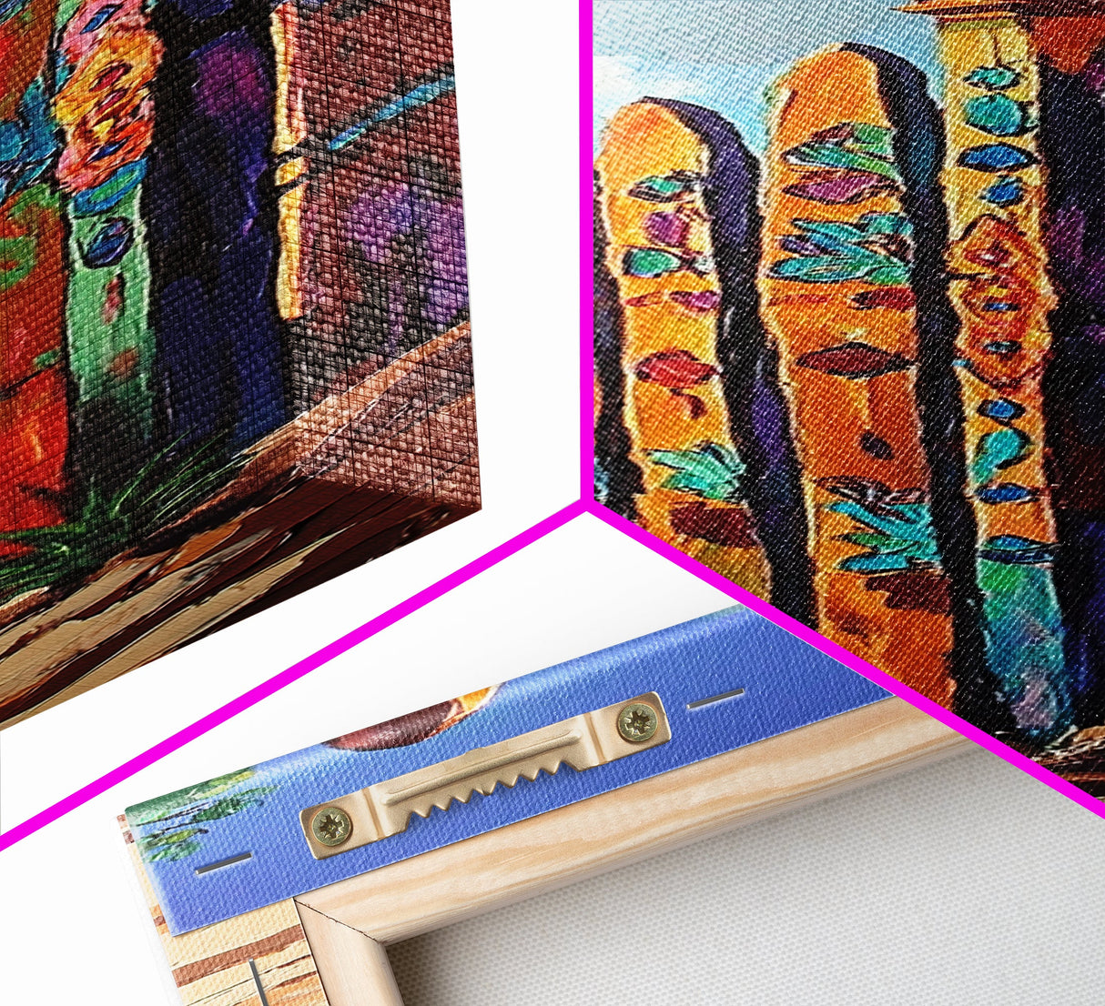 Fence Desert, Colorful, Southwest Boho Vibes Framed Canvas Print, Rustic Living Room Art, Eclectic Wall Decor, Vibrant Folk Style