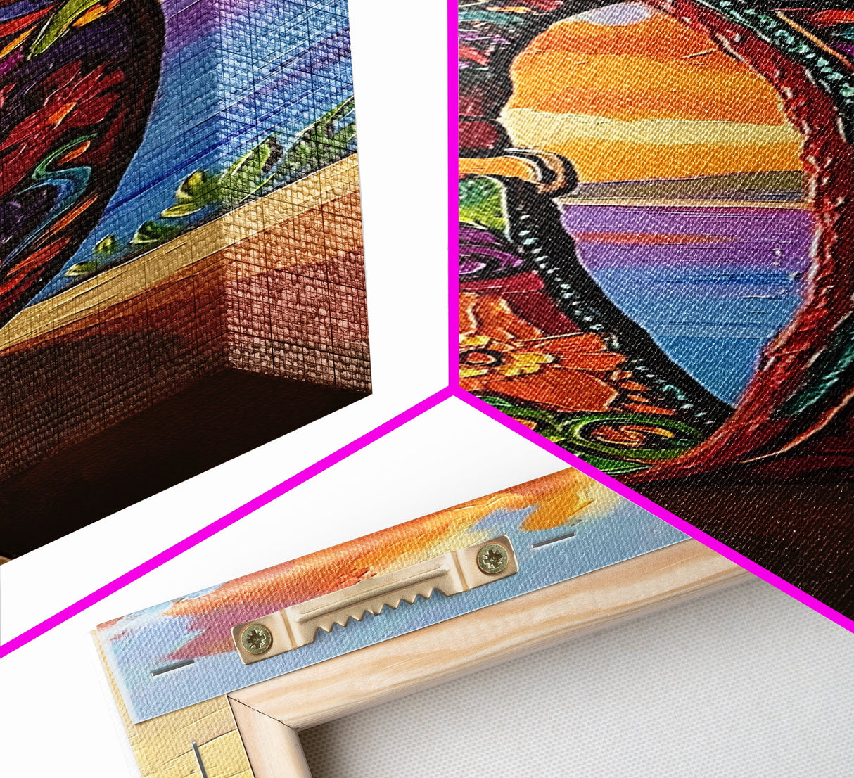 Dog Collar, Sunset, Framed Canvas Print, Colorful dog collar painting at beach sunset, pet lover gift, eclectic decor, mudroom wall art