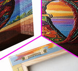 Dog Collar, Sunset, Framed Canvas Print, Colorful dog collar painting at beach sunset, pet lover gift, eclectic decor, mudroom wall art