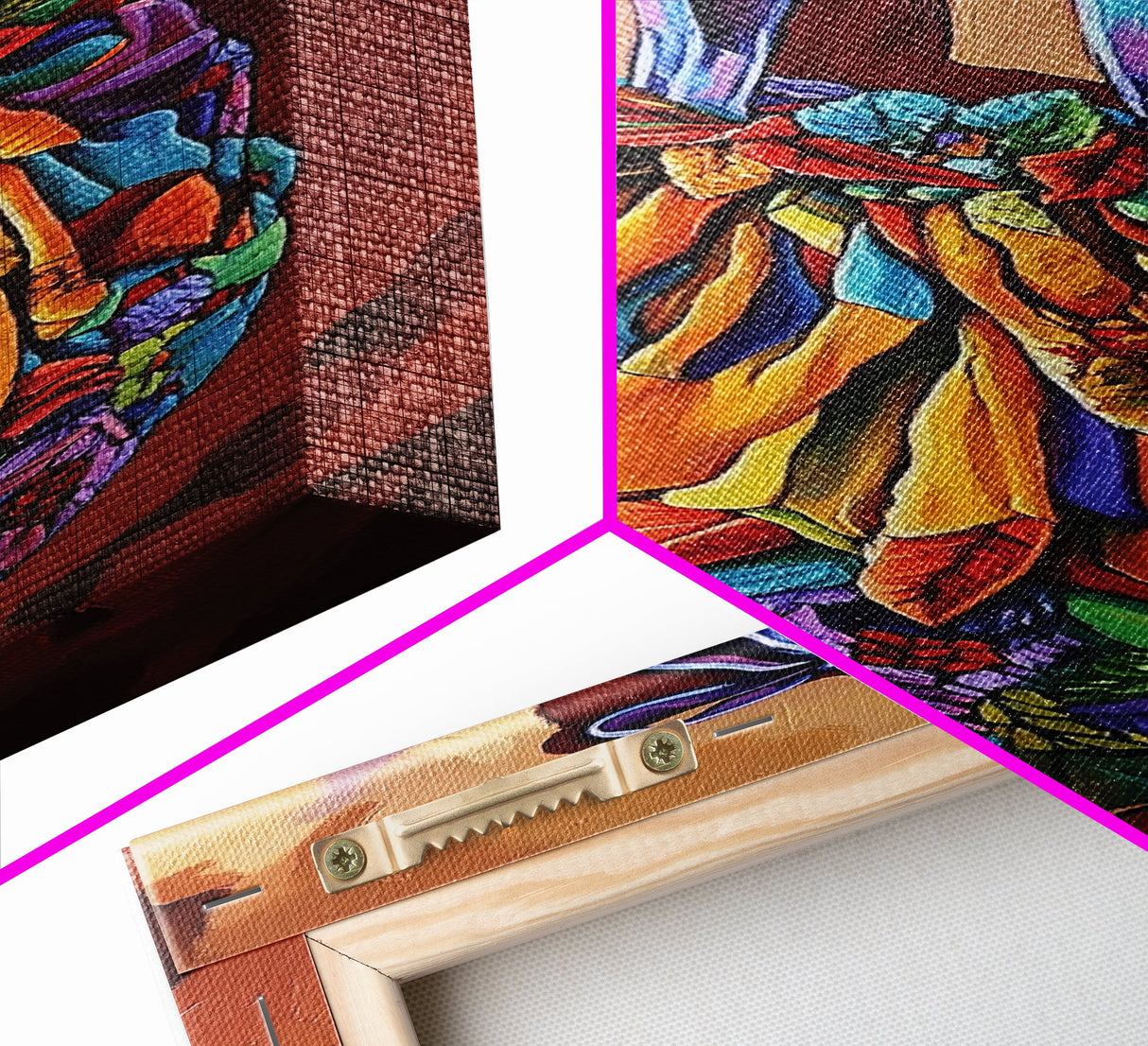 Bag Ribbon, Textiles, Fiesta - Framed Canvas Print boho textile wall art, vibrant folk art style, colorful entryway decor, Fall home accent