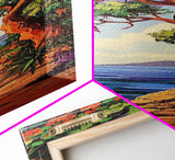 Coastal Trail,Trees,Escape — Framed Canvas Print, tropical coastal decor, beachside nature wall art, entryway or hallway boho painting
