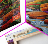 Waterfall Garden, Autumn Colors, Mountain Landscape Art, Framed Canvas Print, Nature Scene Wall Decor, Cozy Living Room Accent