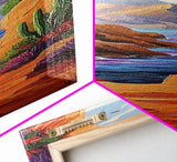 Desert Ocean, Cactus View, Framed Canvas Print, southwestern boho wall art, colorful nature painting, rustic hallway decor, warm earth tones