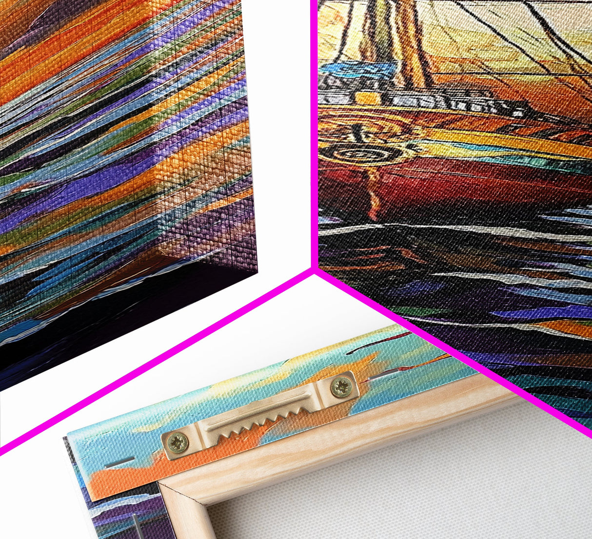 Pirate Ship, Sunset Ocean, Framed Canvas Print, nautical wall art, sailing adventure painting, moody seascape decor, office or den wall art