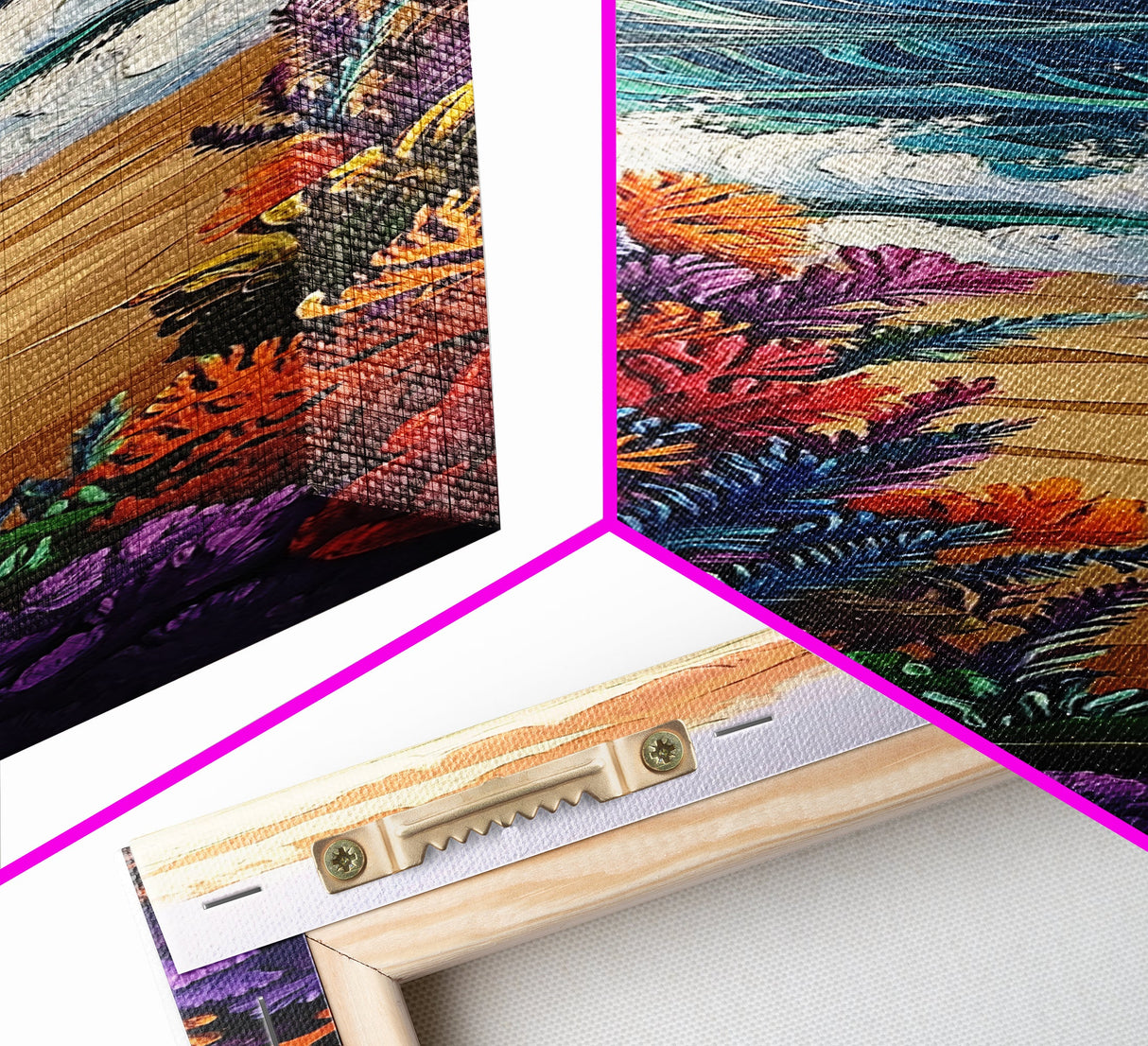 Ocean Waves, Coral Sunset, Canvas Print, Coastal living room wall art, colorful seascape painting, underwater reef design, tropical beach vibe