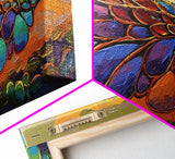 Wings Sunset, Nature, Abstract Boho Wall Art Framed Canvas Print, Colorful Dragonfly Wing Design, Living Room Focal Piece