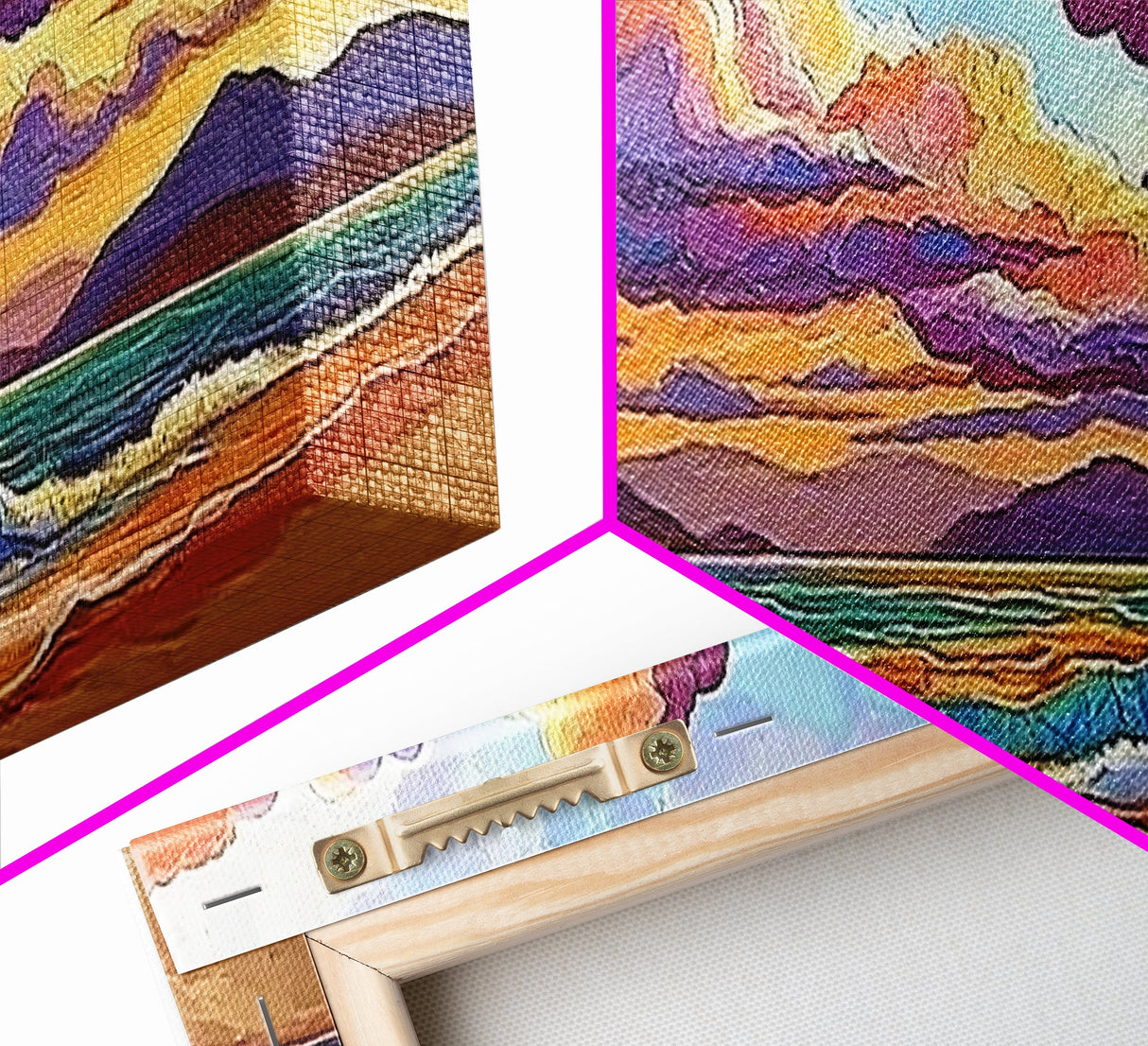 Colorful Sunset, Clouds, Mountains, Framed Canvas Print vibrant beach wall decor, sky and sea painting, boho art, coastal living room