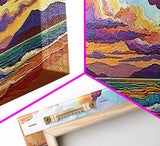 Colorful Sunset, Clouds, Mountains, Framed Canvas Print vibrant beach wall decor, sky and sea painting, boho art, coastal living room