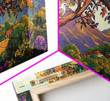 Tree Bird, Village, Sunset, Canvas Print autumn countryside art, peaceful nature wall painting, colorful landscape, farmhouse decor