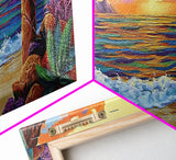 Sunset Beach, Waves, Colorful sunset beach seascape with waves and mountain view, Canvas Print, tropical coastal wall decor