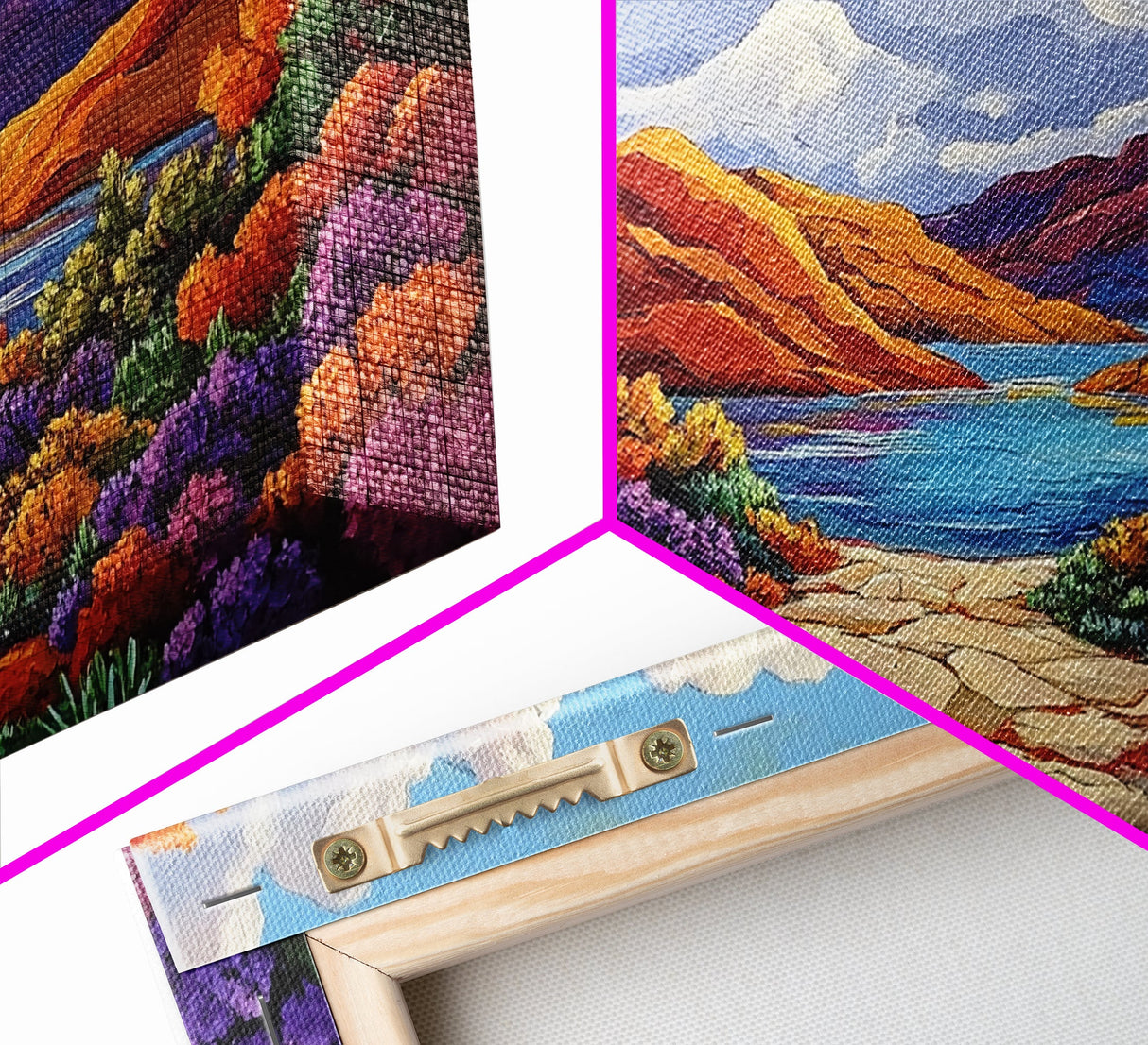 Canyon Lake Path, Colorful Wildflowers, Bold Autumn Hills, Framed Canvas Print, Nature Inspired Wall Art, Southwestern Decor