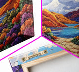 Canyon Lake Path, Colorful Wildflowers, Bold Autumn Hills, Framed Canvas Print, Nature Inspired Wall Art, Southwestern Decor