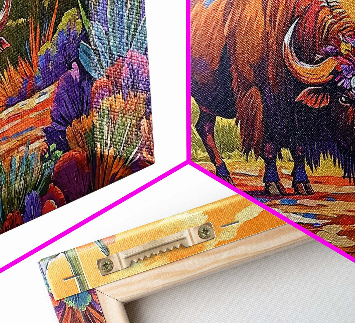Buffalo Desert, Flowers, Canvas Print, Western buffalo art, colorful desert scene, ranch decor, Office Wall Art, Autumn Wall Art
