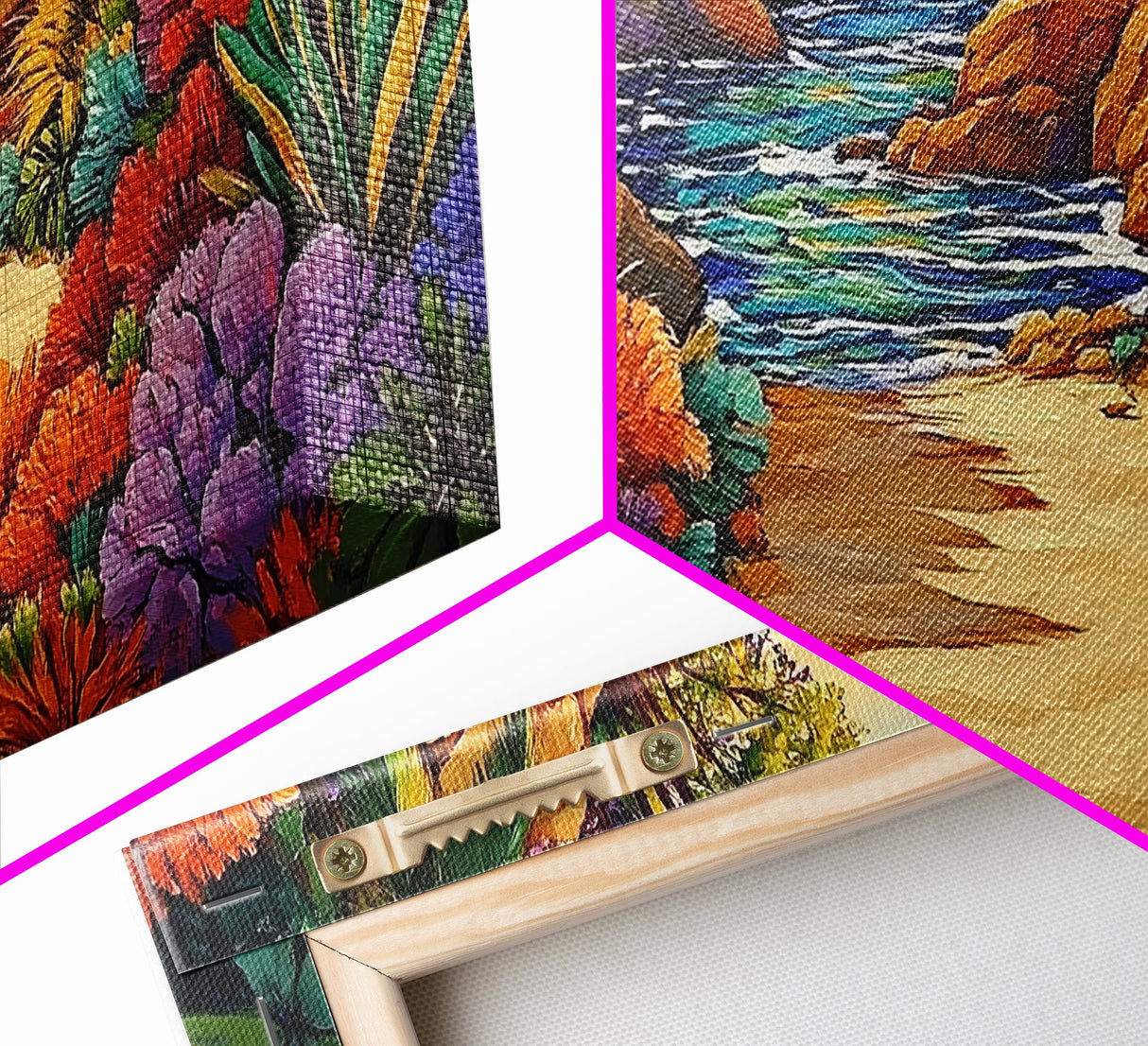 Jungle Cove, Bright, Canvas Print, Lush tropical jungle path to sea, Dining Room Wall Art, nature artwork, bohemian coastal print