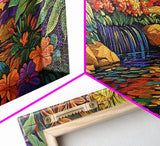 Jungle Waterfall, Floral, Vivid, Canvas Print, Botanical Wall Art, Tropical Home Decor, Boho Jungle Artwork, Bathroom Accent Piece