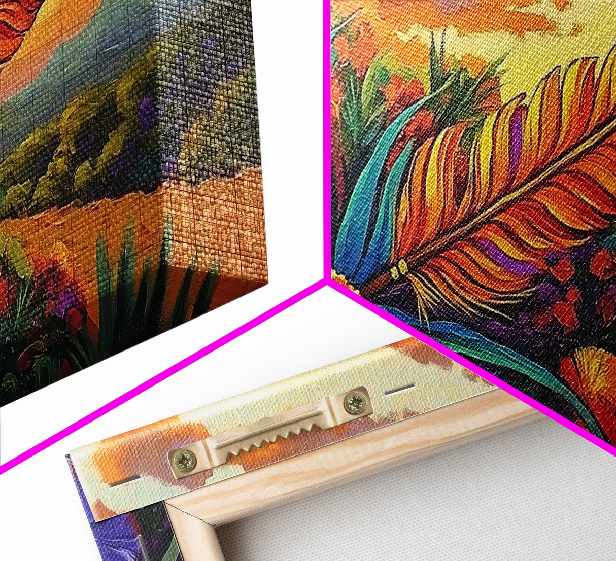 Feather Sunset, Flowers, Nature, Framed Canvas Print, Boho Feather Wall Art, Fall Home Decor, Living Room Autumn Art, Nature Painting