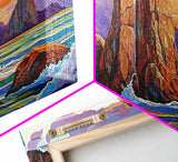 Ocean Rocks, Waves, Sunrise, Framed Canvas Print, Coastal Landscape Art, Nautical Beach Wall Decor, Ocean Sunset Art, Bedroom Accent